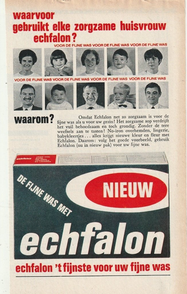 Retro reclame 1966 Echfalon wasmiddel zorgzame huisvrouw, Verzenden, Overige typen