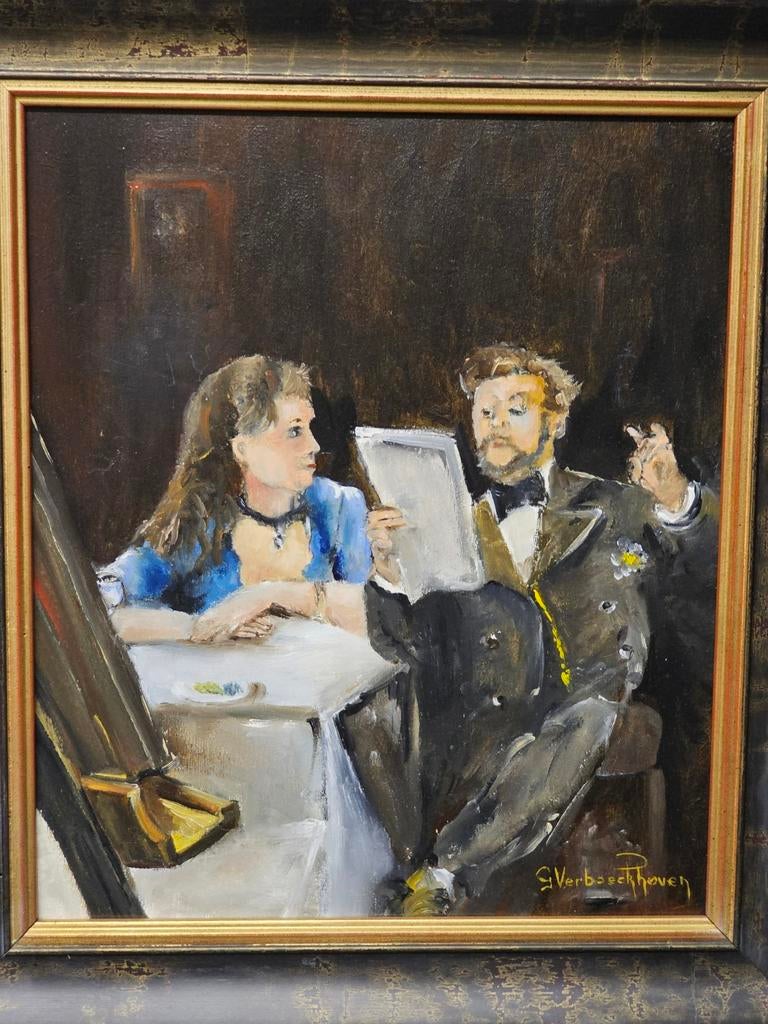 Schilderij De zangles. Gesign., Antiek en Kunst, Kunst | Schilderijen | Klassiek, Ophalen of Verzenden