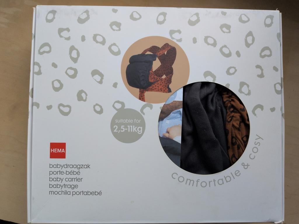 Baby draagzak van HEMA, grijs met panterprint ZGAN, Kinderen en Baby's, Babydragers en Draagdoeken, Overige merken, Buik of Rug