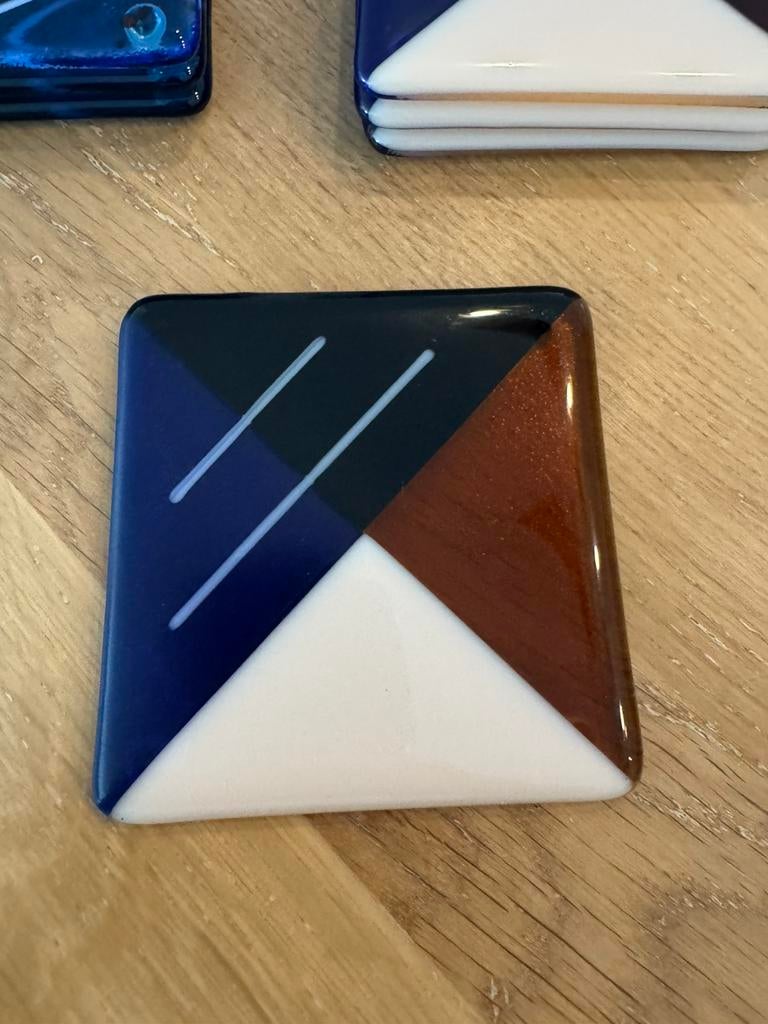 7 Onderzetters van glas in lood, Ophalen of Verzenden, Zo goed als nieuw, Glas of Kopje