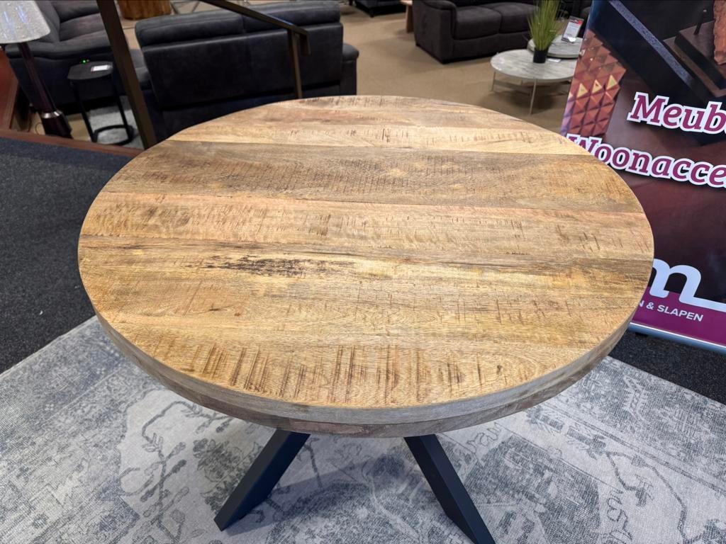 Eettafel rond 120cm met spinpoot Direct/leverbaar E-1945, Overige houtsoorten, Rond, Nieuw, Ophalen of Verzenden