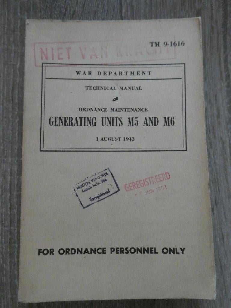 Engels voorschrift Generating Units M5 en M6, 1943, Ophalen of Verzenden, Landmacht, Engeland, Boek of Tijdschrift