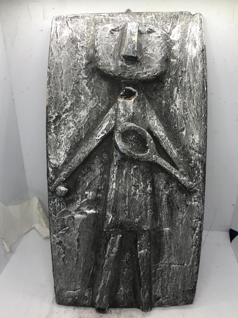 houten plaquette relief schilderij met tennisser jaren 70, Ophalen of Verzenden