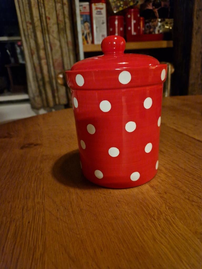ROOD MET WITTE STIPPEN POLKADOT VOORRAADPOT, Overige typen, Ophalen of Verzenden, Overige stijlen, Glas