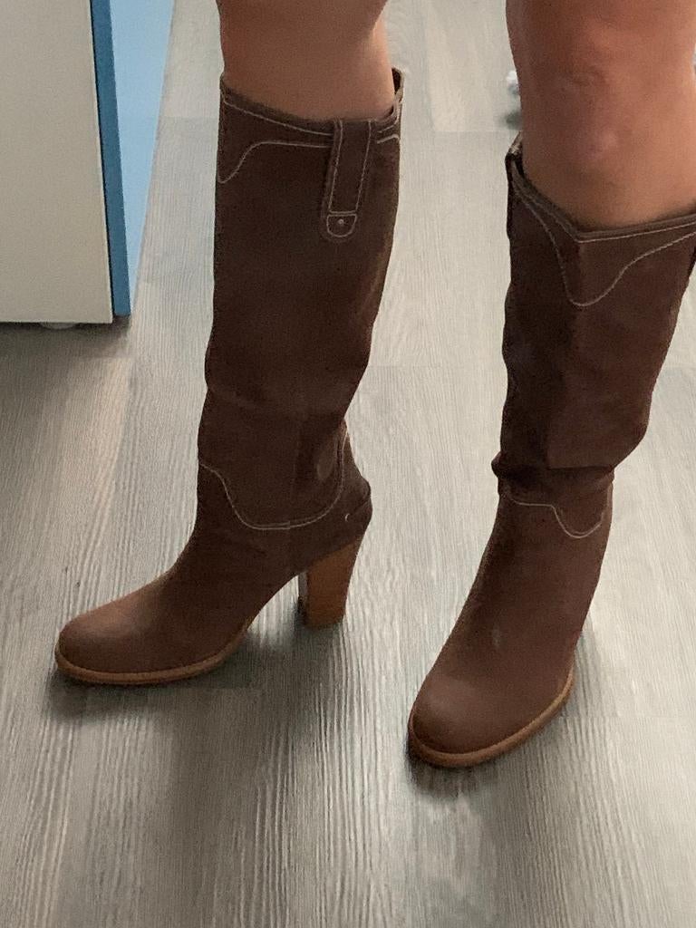 G-Star bruine leren hoge cowboylaarzen laars maat 40 hak 8cm, Hoge laarzen, Bruin, Nieuw, Ophalen of Verzenden