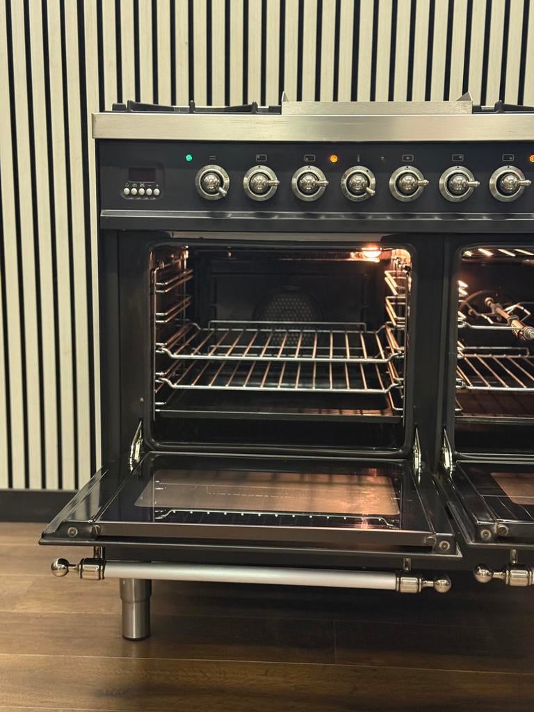 Luxe Boretti Fornuis antraciet/chroom 5 pits Frytop 90 cm, Witgoed en Apparatuur, Fornuizen, Fornello Esperta, Fornello Esperta