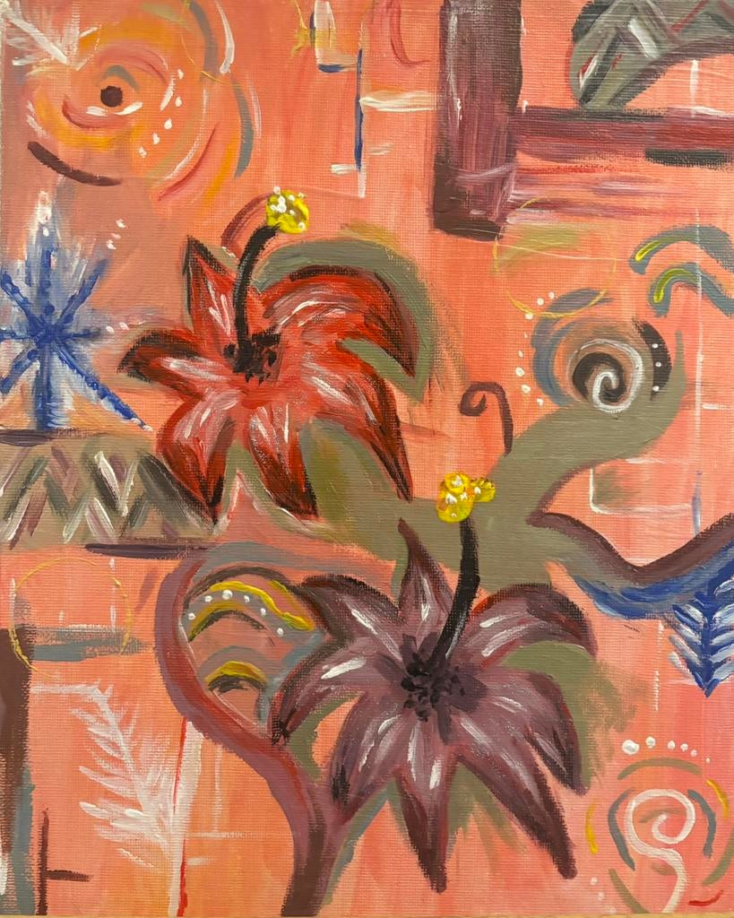 Bloemen abstract schilderij, Antiek en Kunst, Ophalen of Verzenden