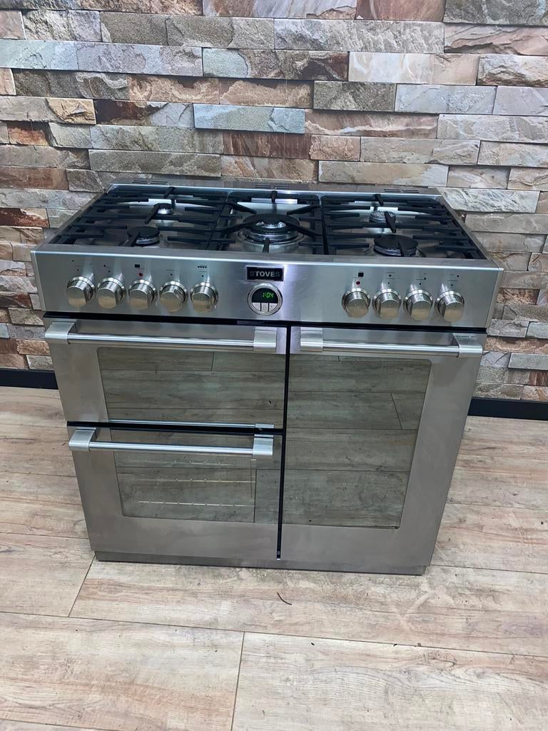 Mooie Stoves gasfornuis 5 pits met 3 ovens RVS 90 cm, Witgoed en Apparatuur, Fornuizen, Gebruikt, 60 cm of meer, Ophalen of Verzenden