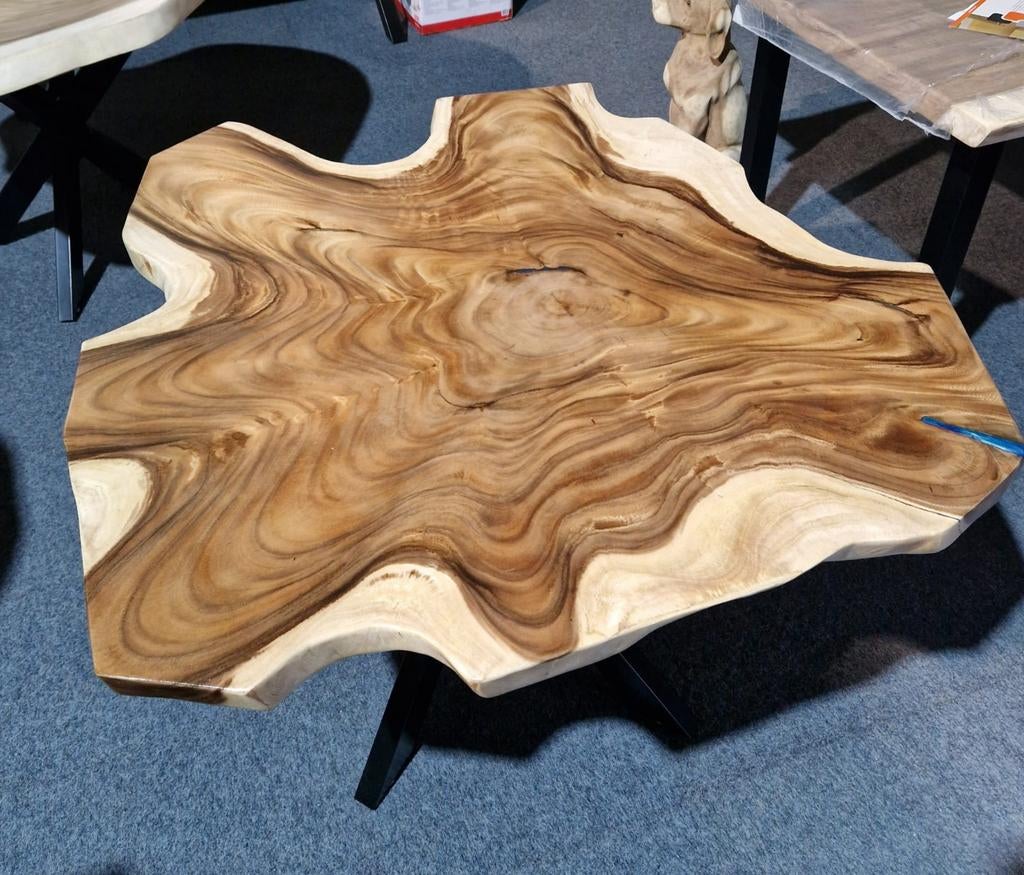 Aanbieding! Industriële suar boomstam eettafel rond 130 cm., Huis en Inrichting, Tafels | Eettafels, Industrieel suar interieur