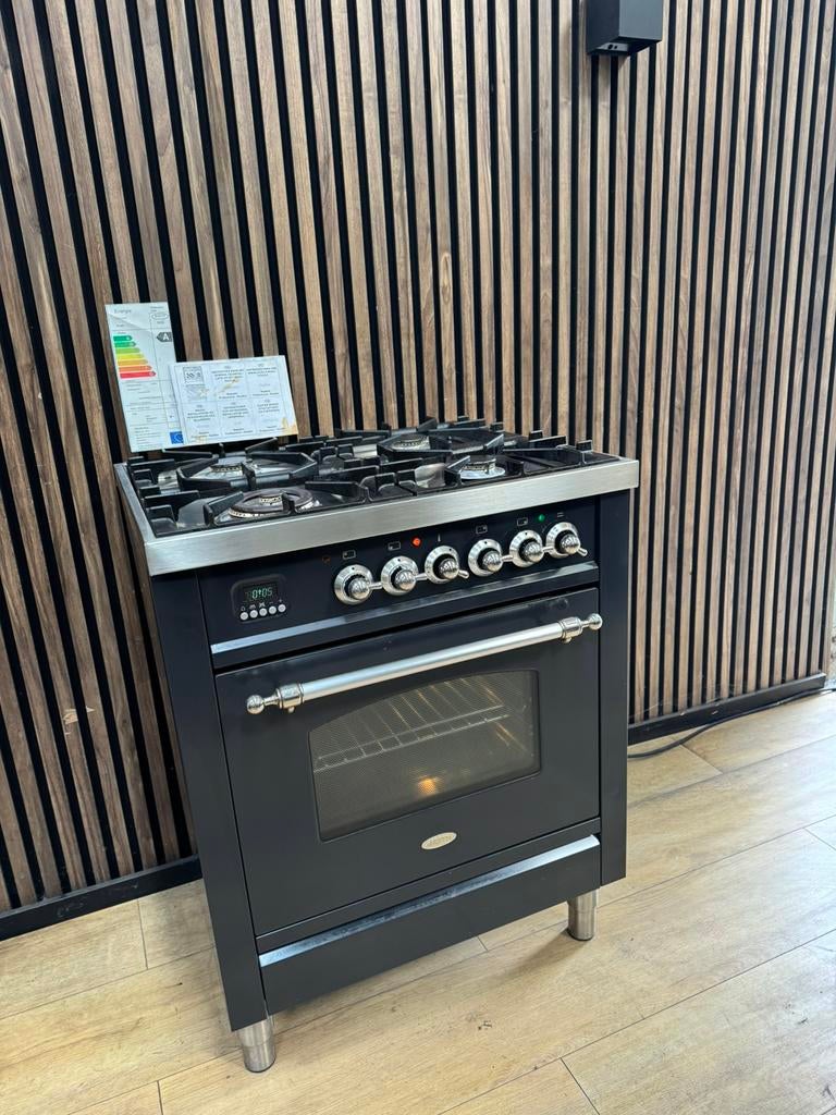 Prachtige Antraciet Boretti Fornuis 70 cm (Gratis bezorgen), 5258sh, Ophalen of Verzenden, Zo goed als nieuw, Gas