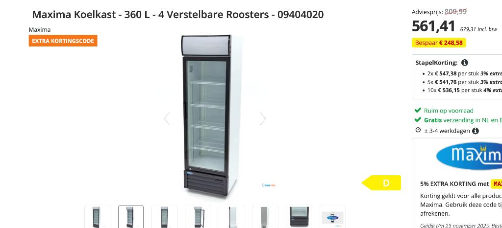 Horeca Koelkast, Ophalen, 200 liter of meer, 60 cm of meer, 160 cm of meer