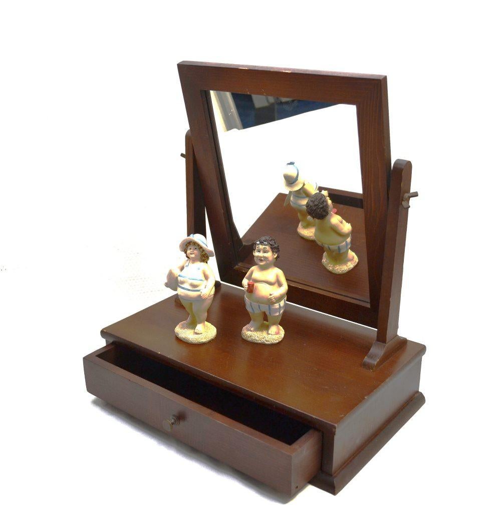 Antieke houten scheer spiegel met laatje, Antiek en Kunst, Ophalen, Rechthoekig, Minder dan 50 cm, Minder dan 100 cm