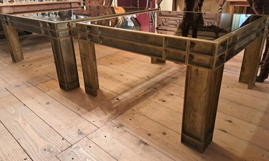Salontafel messing met rookglas Peter Ghyczy stijl 2 maten, Ophalen, Gebruikt, 100 tot 150 cm, 50 tot 100 cm
