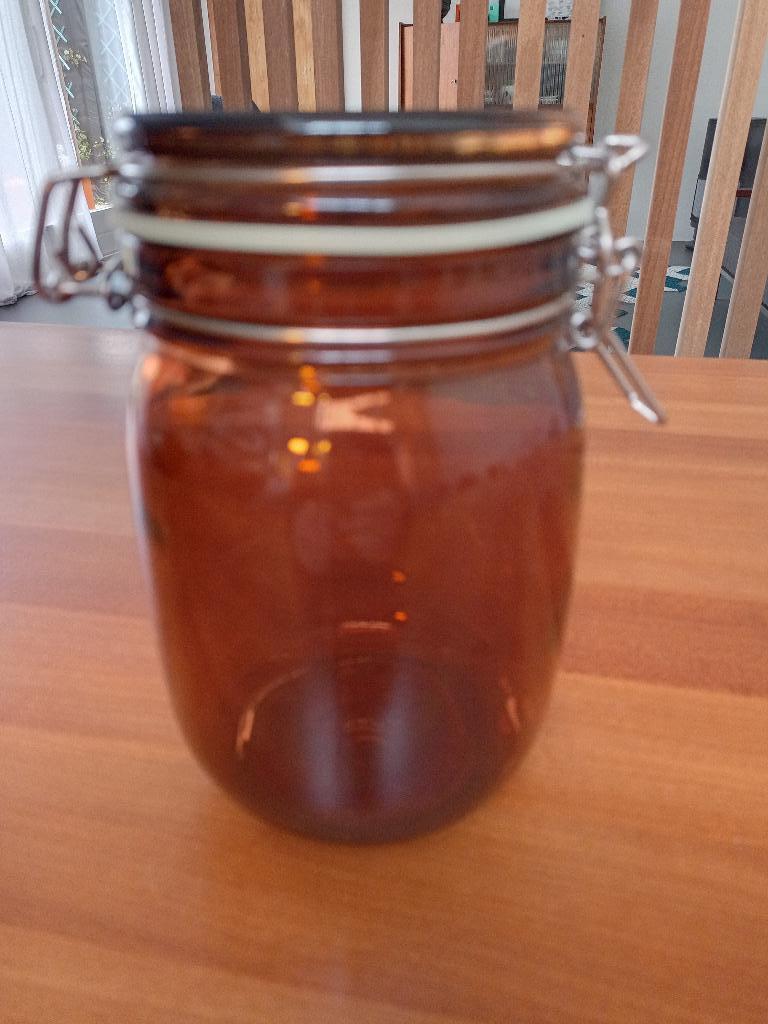 Nieuw bruin glazen wekpot van de Ikea 17 cm hoog en diameter, Glas of Glazen, Nieuw, Ophalen of Verzenden, Glas