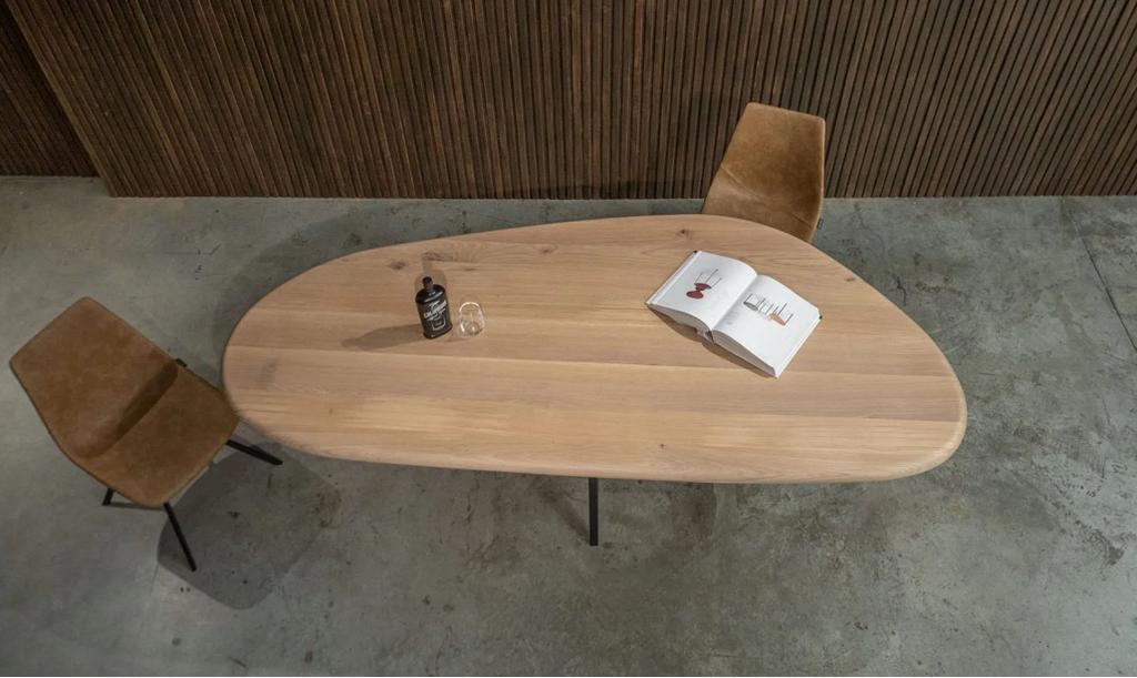 Mooie indutriele eiken tafel leaf organic vorm 6cm dik, 100 tot 150 cm, Ophalen of Verzenden, Vijf personen of meer, Overige vormen