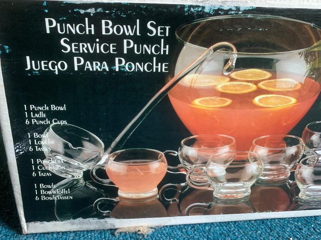 Vintage Glazen Punch Bowl Set - nieuw in doos, Overige typen, Nieuw, Ophalen of Verzenden, Glas