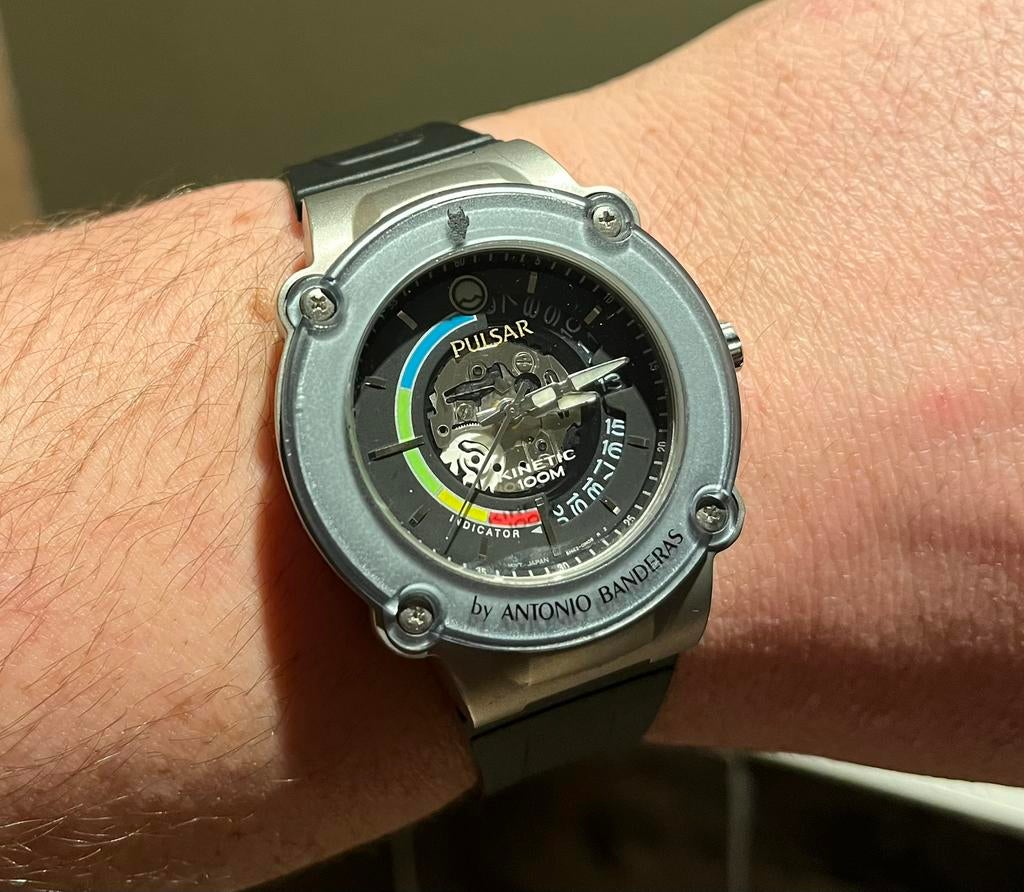 Pulsar kinetic by Seiko by Antonio Banderas, Ophalen of Verzenden, Gebruikt, Zwart