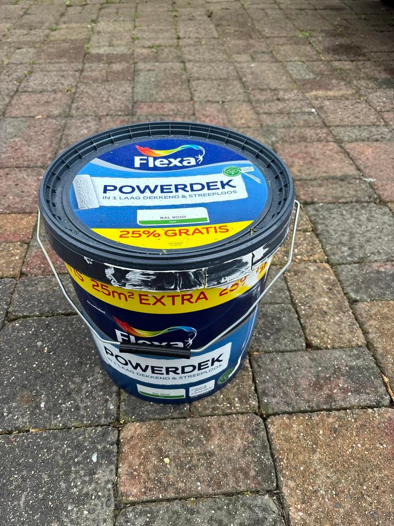 Flexa Powerdek Muurverf RAL 9010, Doe-het-zelf en Verbouw, Verf, Beits en Lak, Ophalen, Wit, 20 liter of meer, Verf