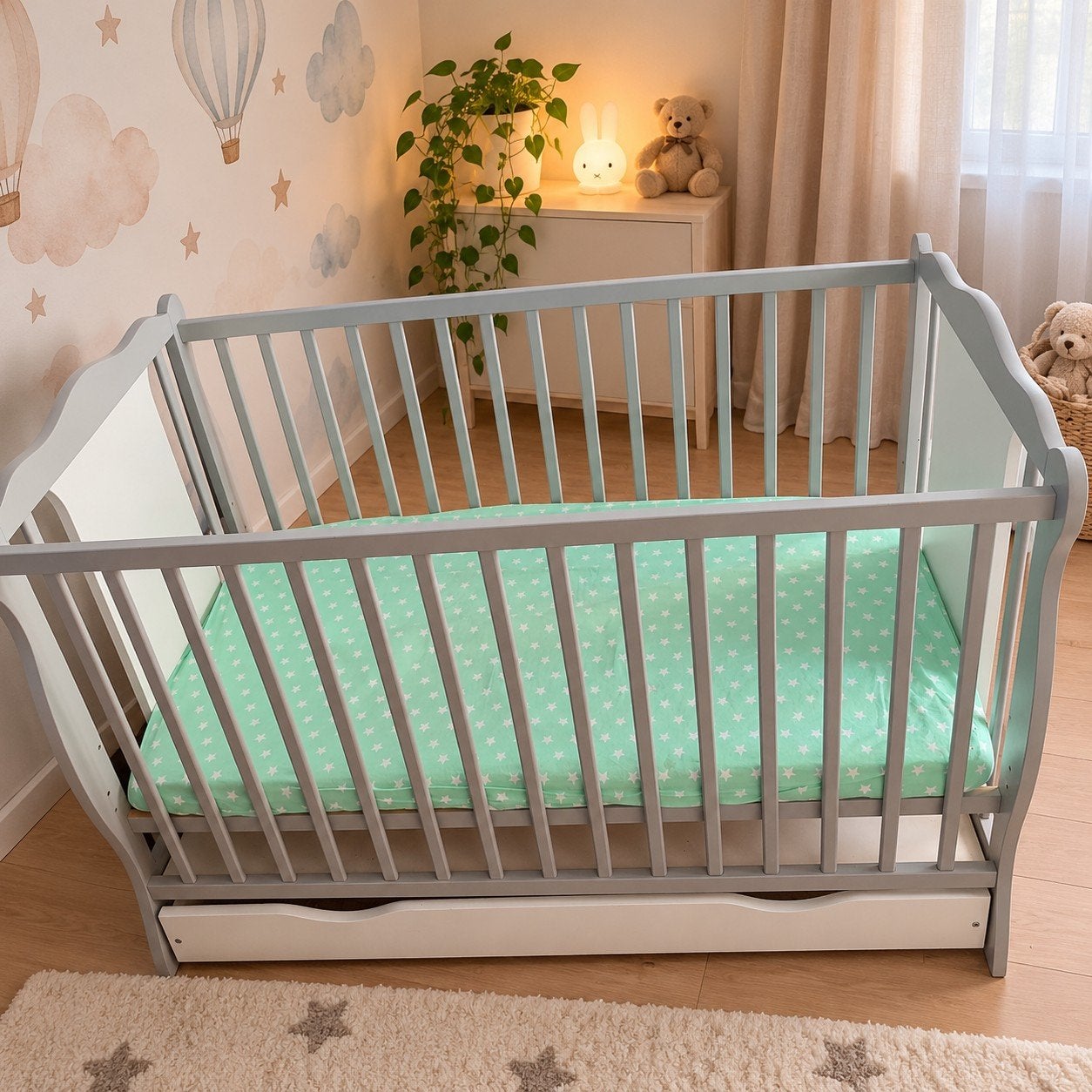 Babybedje met matras - Gebi design, Lattenbodem, 70 tot 85 cm, Zo goed als nieuw, 140 tot 160 cm