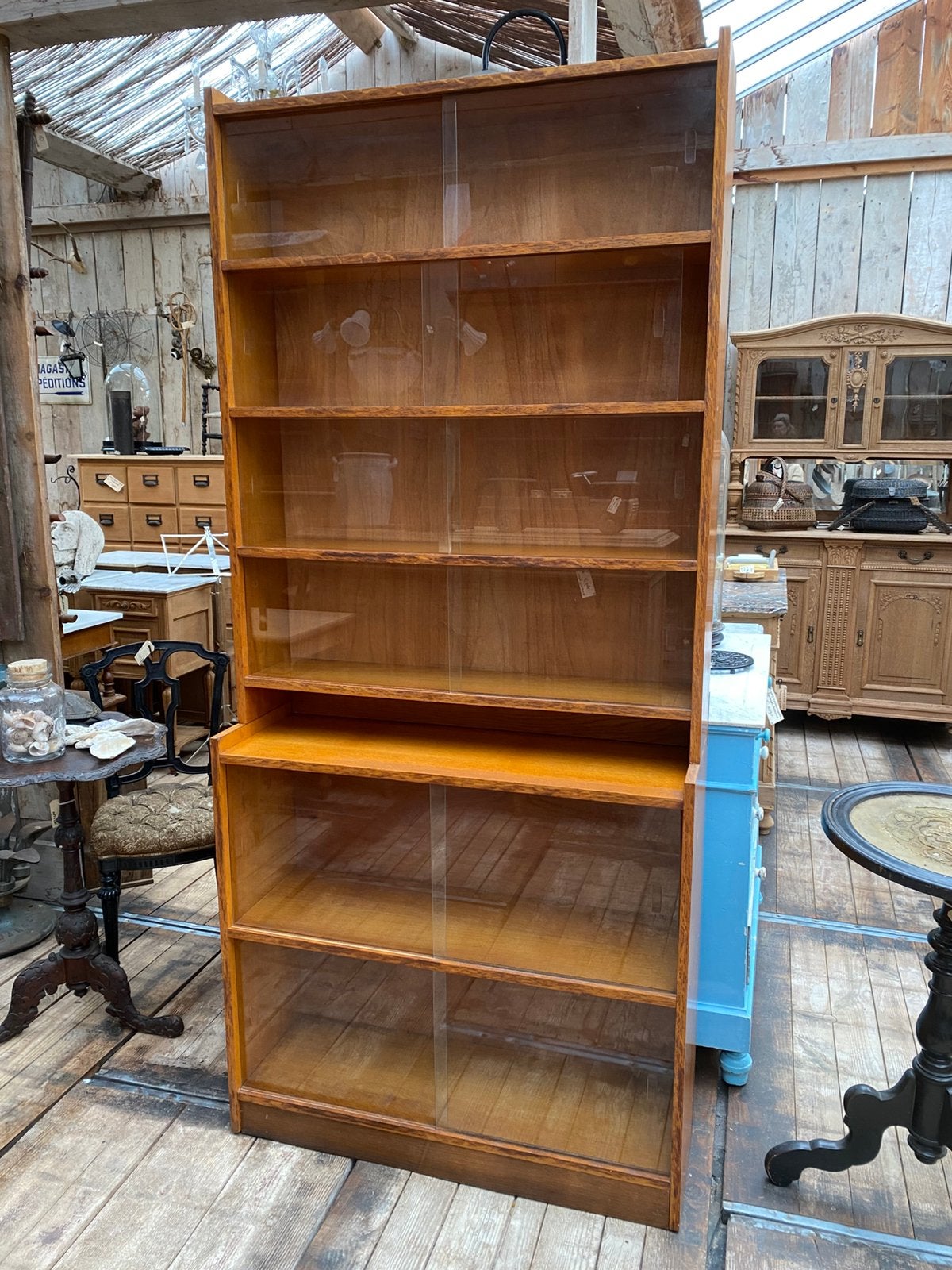 Een Vintage kast vitrinekast tweedelig, Ophalen, Gebruikt, 200 cm of meer, 50 tot 100 cm