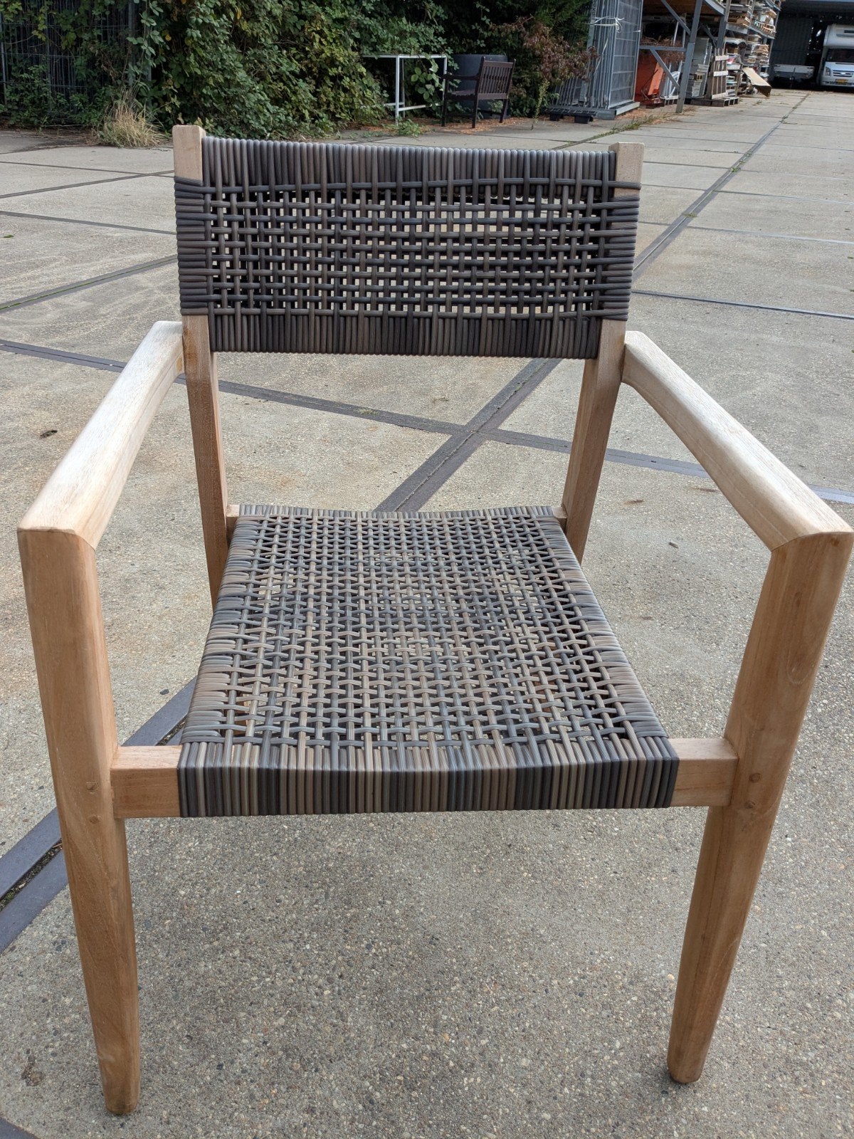 Teakhouten tuinstoel met wicker zitting en rugleuning, Ophalen, Zo goed als nieuw, Teakhout