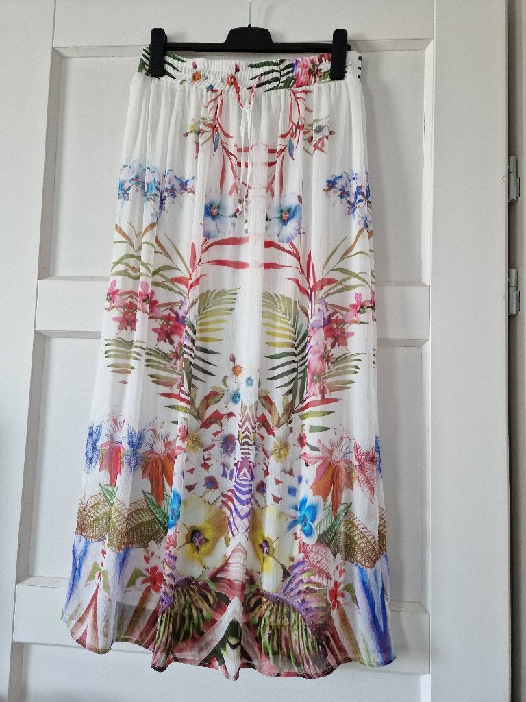 Maxi rok, wit met bloemenprint, maat S, Kleding | Dames, Wit, Ophalen of Verzenden, Zo goed als nieuw, Maat 36 (S)
