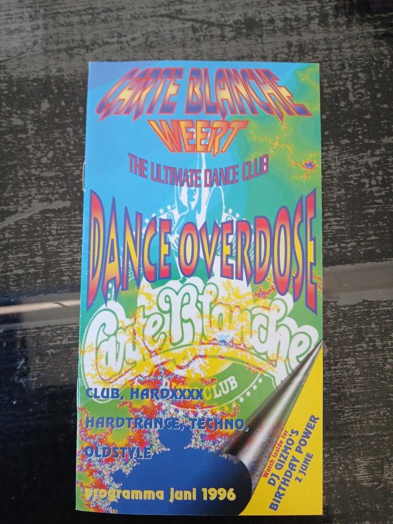 Flyer dance overdose carte blanche 1996, Verzamelen, Posters, Gebruikt, A4 of kleiner, Vierkant, Ophalen of Verzenden