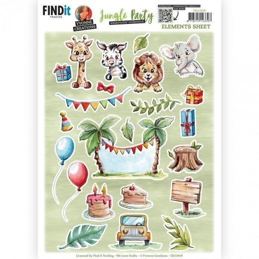 Yvonne Creations CD11919 Jungle Party elementen knipvel A4, ., Nieuw, Ophalen of Verzenden, Overige thema's