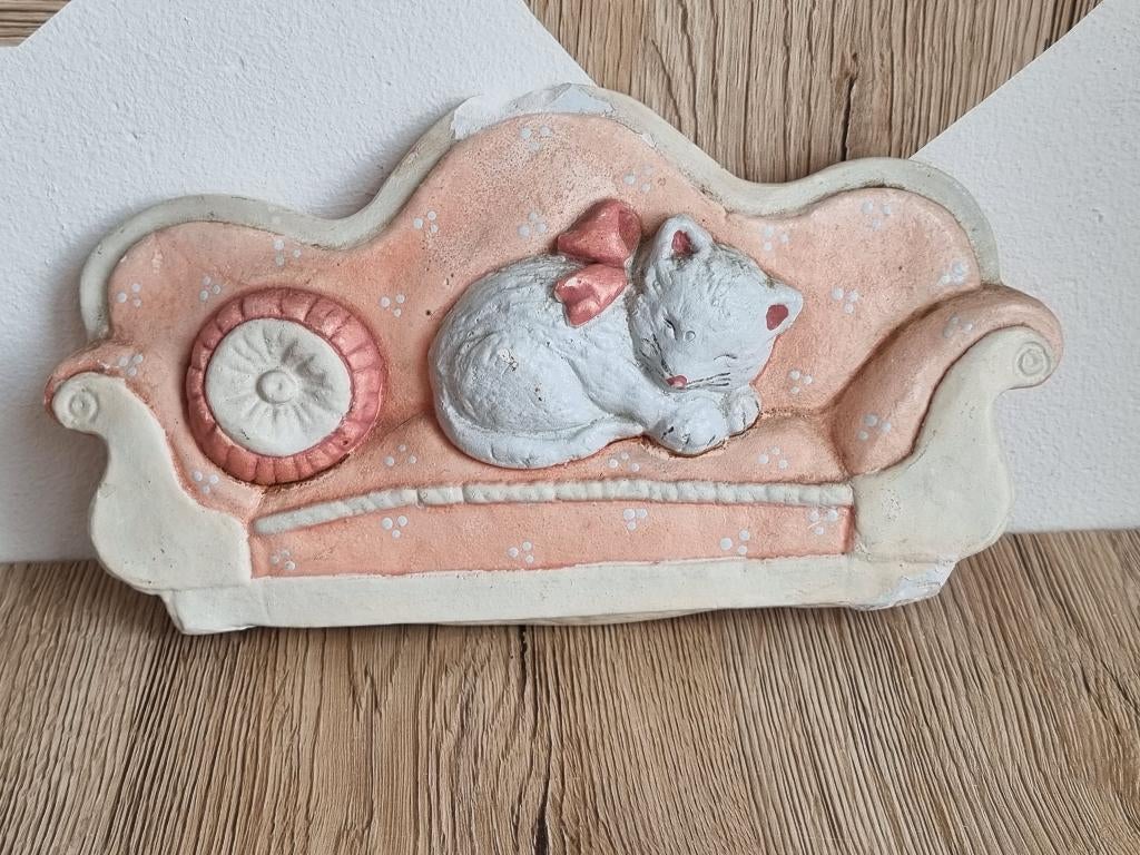 Prachtige zeldzaam Vintage Kat Poes Wand Bord Slapende Poes, Verzenden
