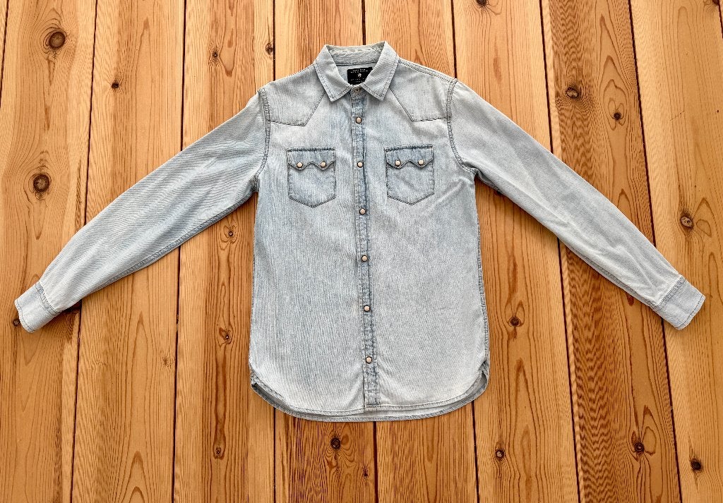 ZARA Overhemd / Blouse - Denim Blauw - maat Small, Zara, Blauw, Halswijdte 38 (S) of kleiner, Ophalen of Verzenden