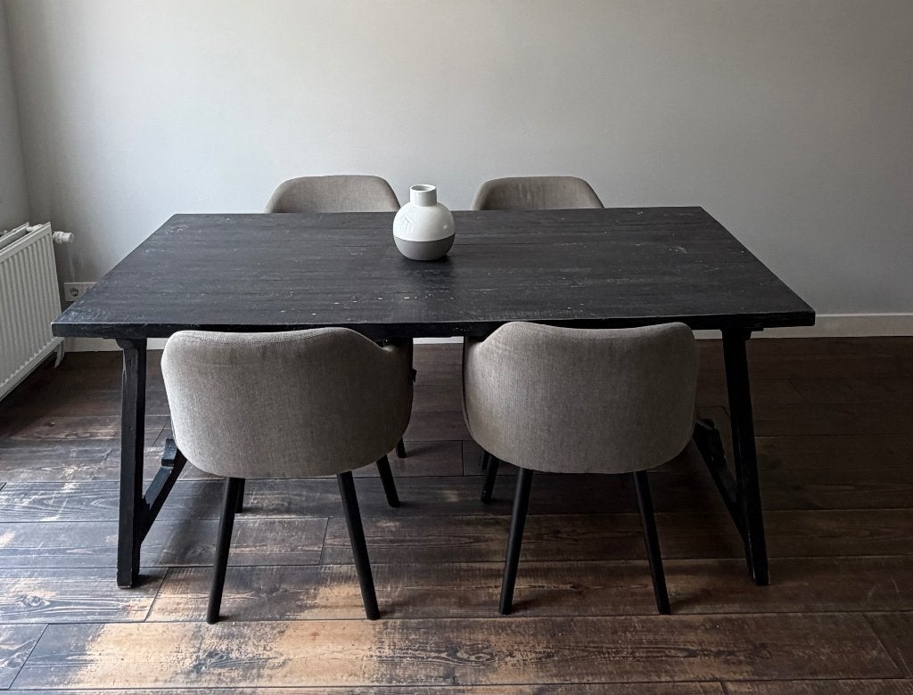 Riverdale zwarte eettafel 180x90 met 4 eetkamerstoelen, Ophalen, Gebruikt, 50 tot 100 cm, 150 tot 200 cm
