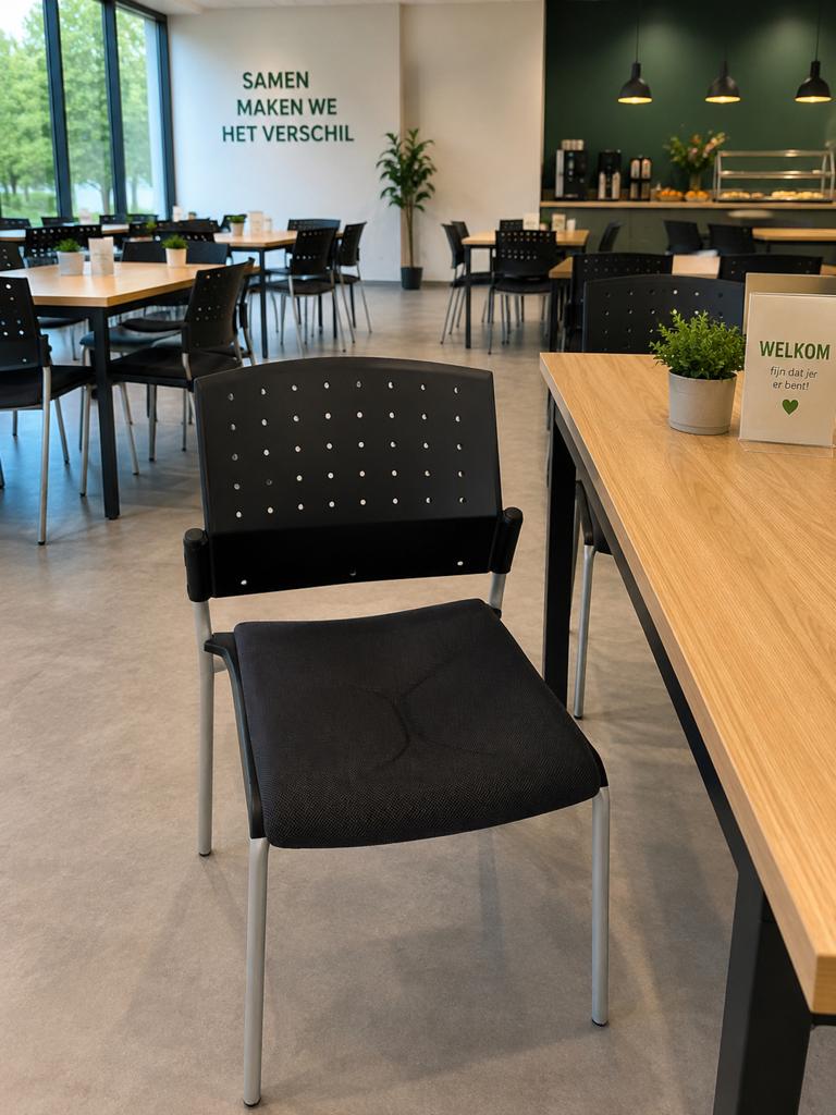 Vergaderstoelen, kantoorstoelen, kantinestoelen, stapelbaar, Kunststof, Gebruikt, Zwart, Ophalen of Verzenden