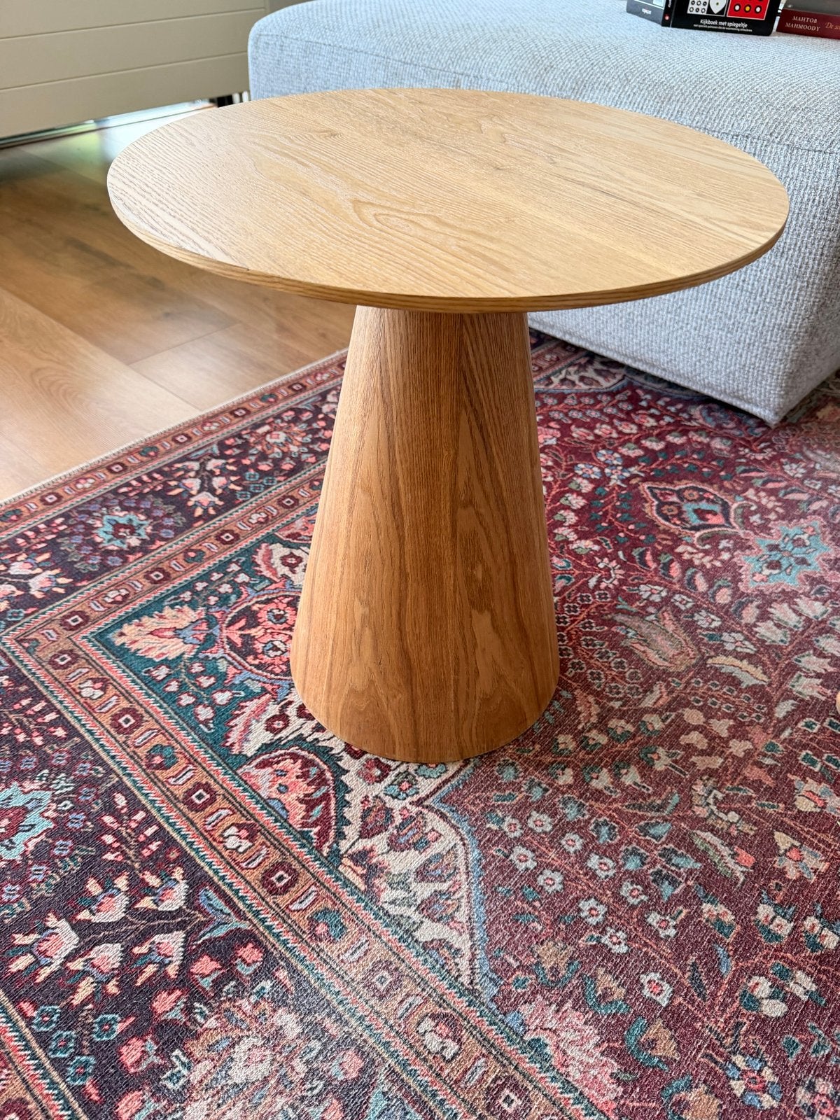 Ronde houten bijzettafel - Modern design, Huis en Inrichting, Tafels | Bijzettafels, 45 tot 60 cm, Minder dan 55 cm, Rond, Ophalen of Verzenden