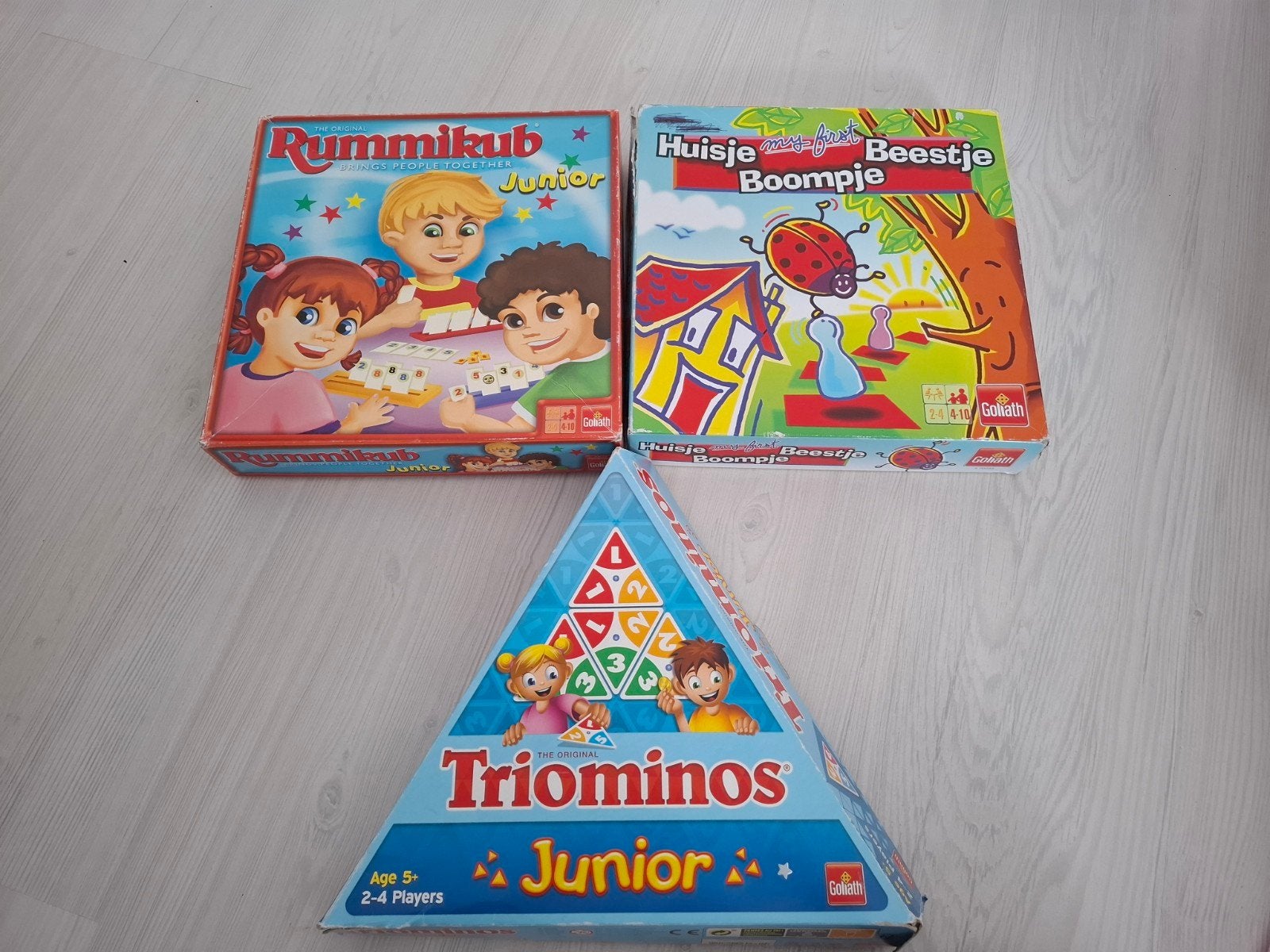 set 3 kinderspellen: o.a. Rummikub & Triominos Jr, Drie of vier spelers, Ophalen, Gebruikt