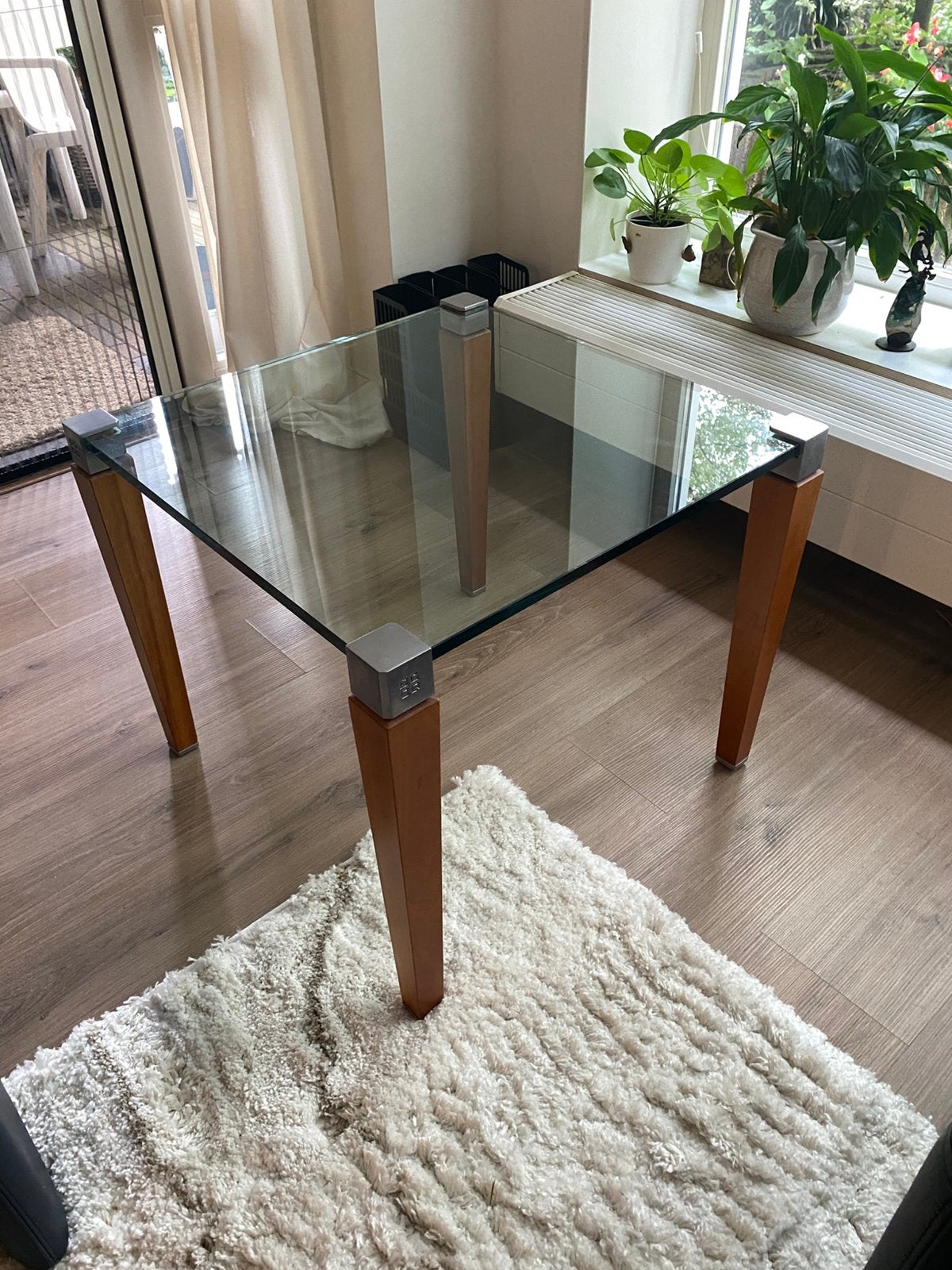 Glazen bijzettafel van Peter Ghyczy, Vierkant, Ophalen, 45 tot 60 cm, Glas