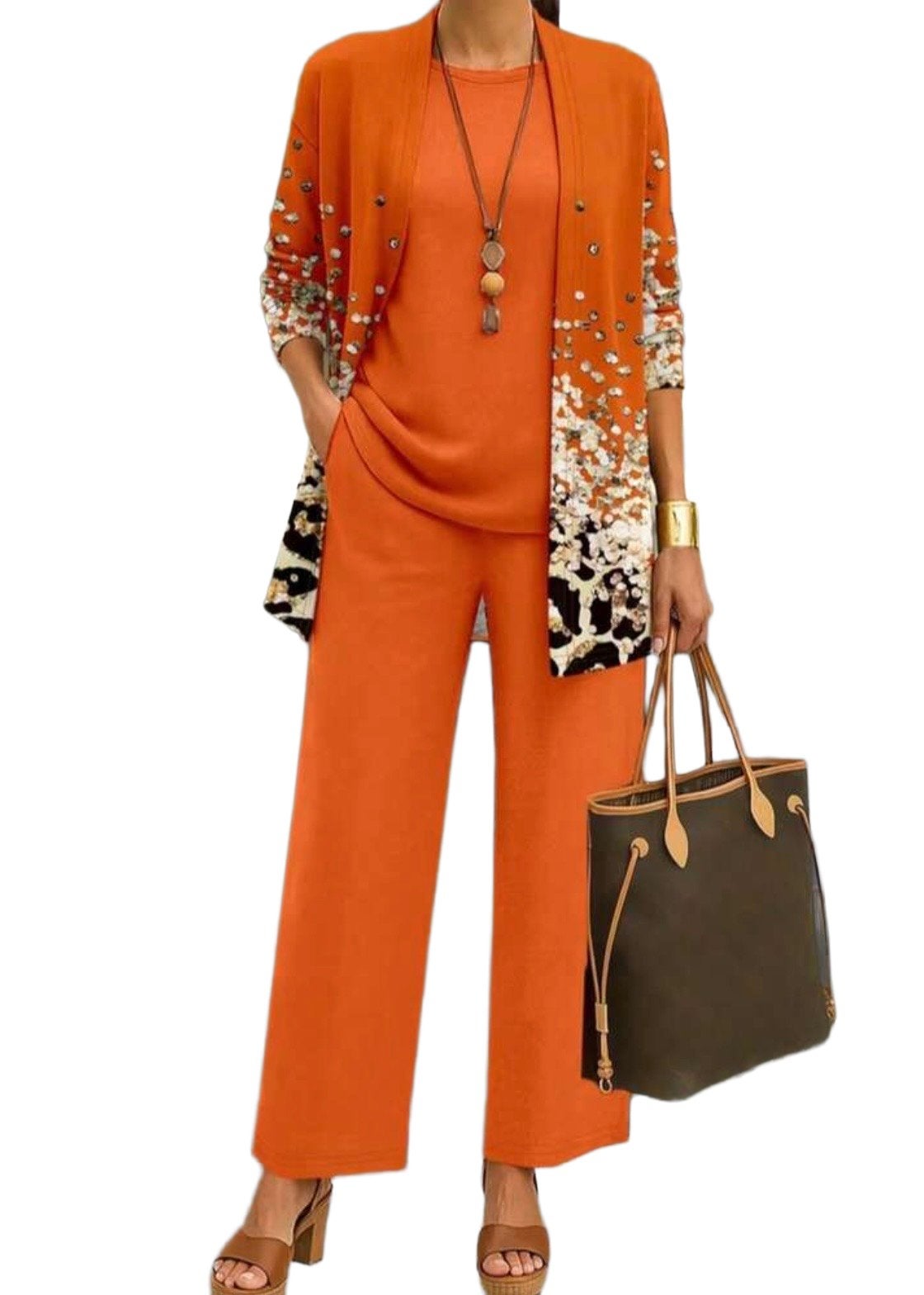 Dames 3-delige set: vest, top en broek - Oranje (44-52), Kleding | Dames, Verzenden, Nieuw, Oranje, Broek of Spijkerbroek