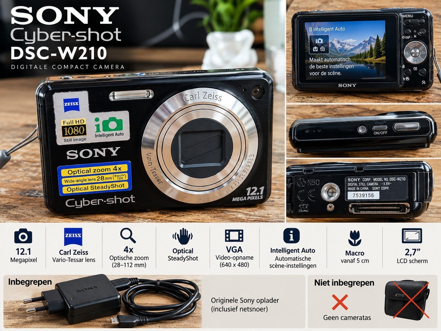 Sony Cyber-shot DSC-W210 Compact Camera, Audio, Tv en Foto, Beeldstabilisatie, Oplader, Ophalen of Verzenden, Zo goed als nieuw