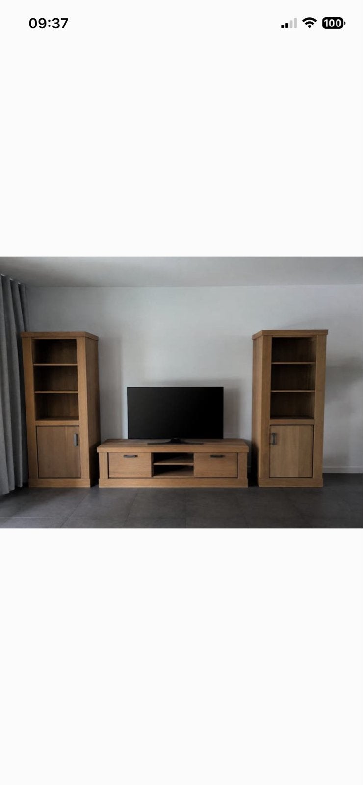 Eikenhouten TV-meubel met 2 bijpassende kasten, Ophalen, Gebruikt, Eikenhout, 200 cm of meer