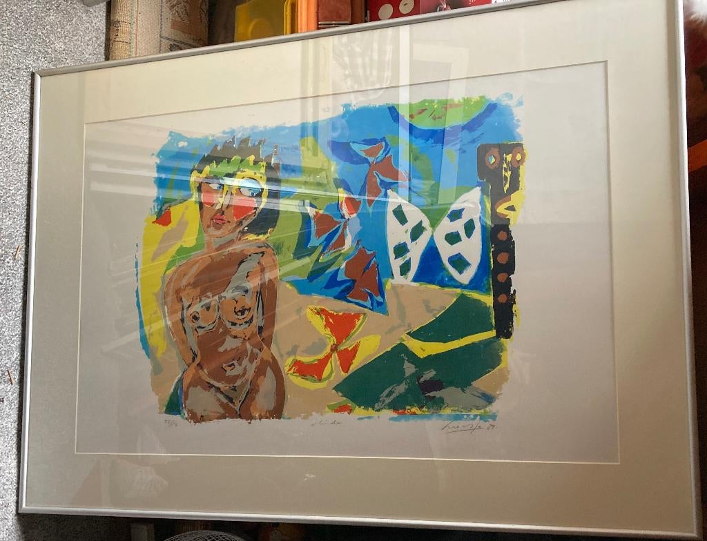 Zeefdruk van John Lie A Fo: "Vlinder" in lijst, Antiek en Kunst, Ophalen