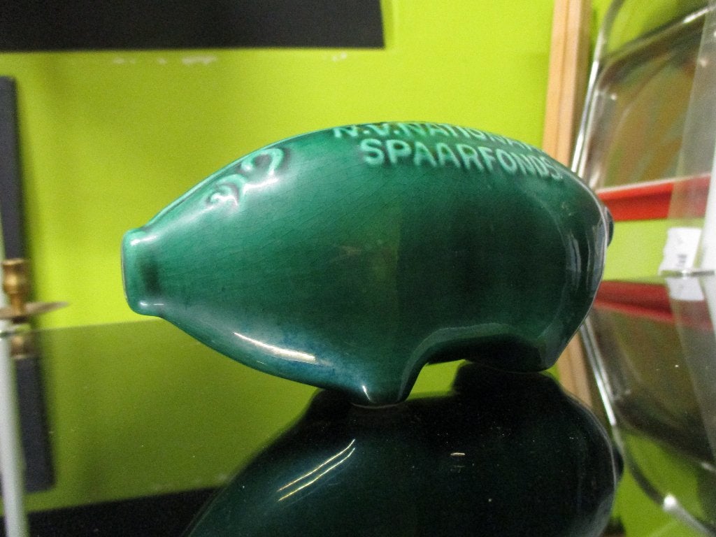keramiek jaren 60 70 design spaarpot groen 16 x 8 cm retro, Verzamelen, Spaarpotten, Steen, Aardewerk of Keramiek, ?, Zo goed als nieuw