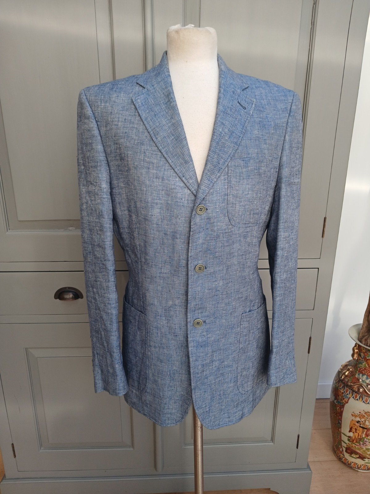 Niama man colbert maat 48 100% linnen, Ophalen of Verzenden, Zo goed als nieuw, Maat 48/50 (M), Blauw
