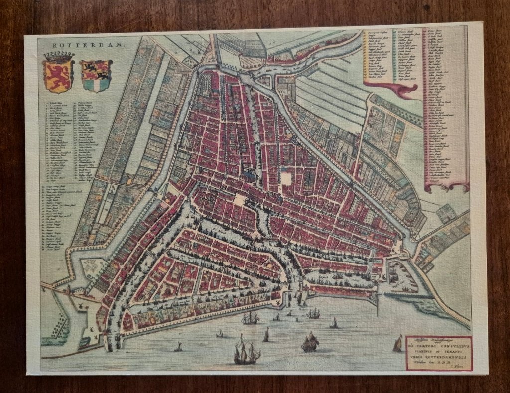 prent Kaart Rotterdam (uit stedenatlas Johan Blaeu), Ophalen, Zo goed als nieuw, Minder dan 50 cm, Print