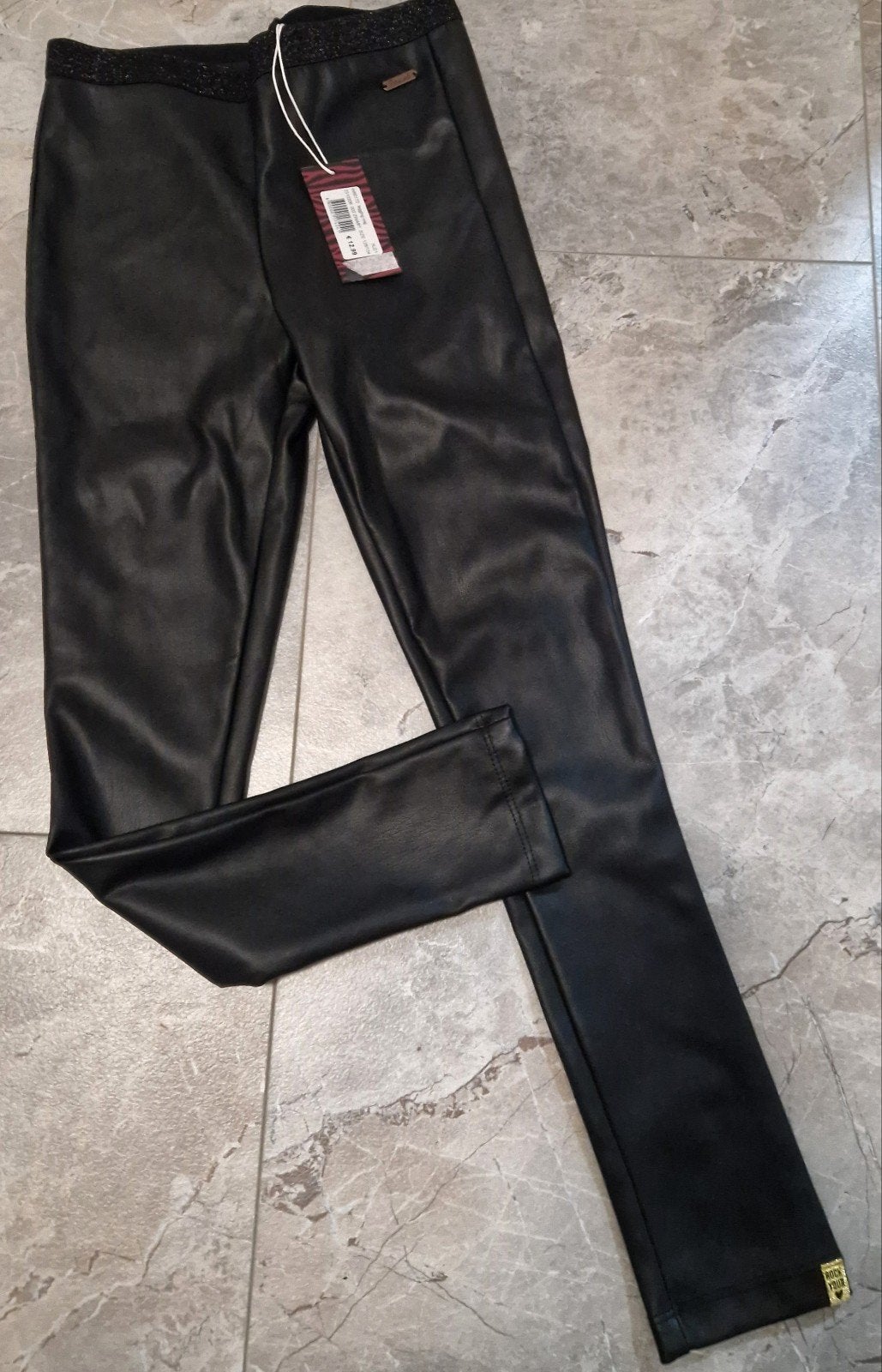 Zwarte leren look legging  maat 128/134, Legging, Zwart, Nieuw, Overige maten