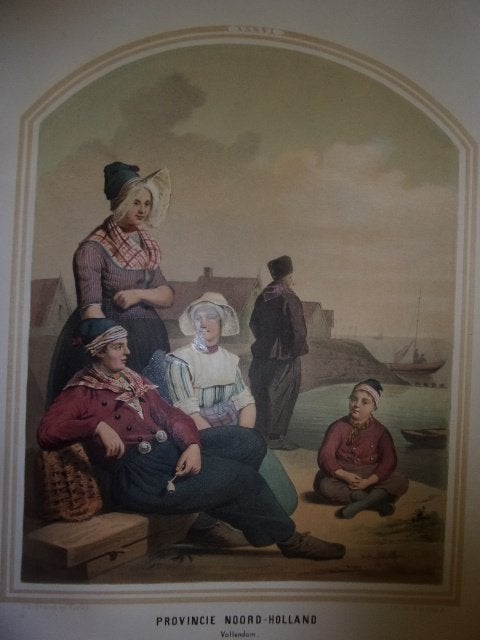 Klederdracht Bing & Braet.Noord-Holland.Volendam.1857 Fraai, 1800 - 1899, Ophalen of Verzenden, 34 cm, Met tekst