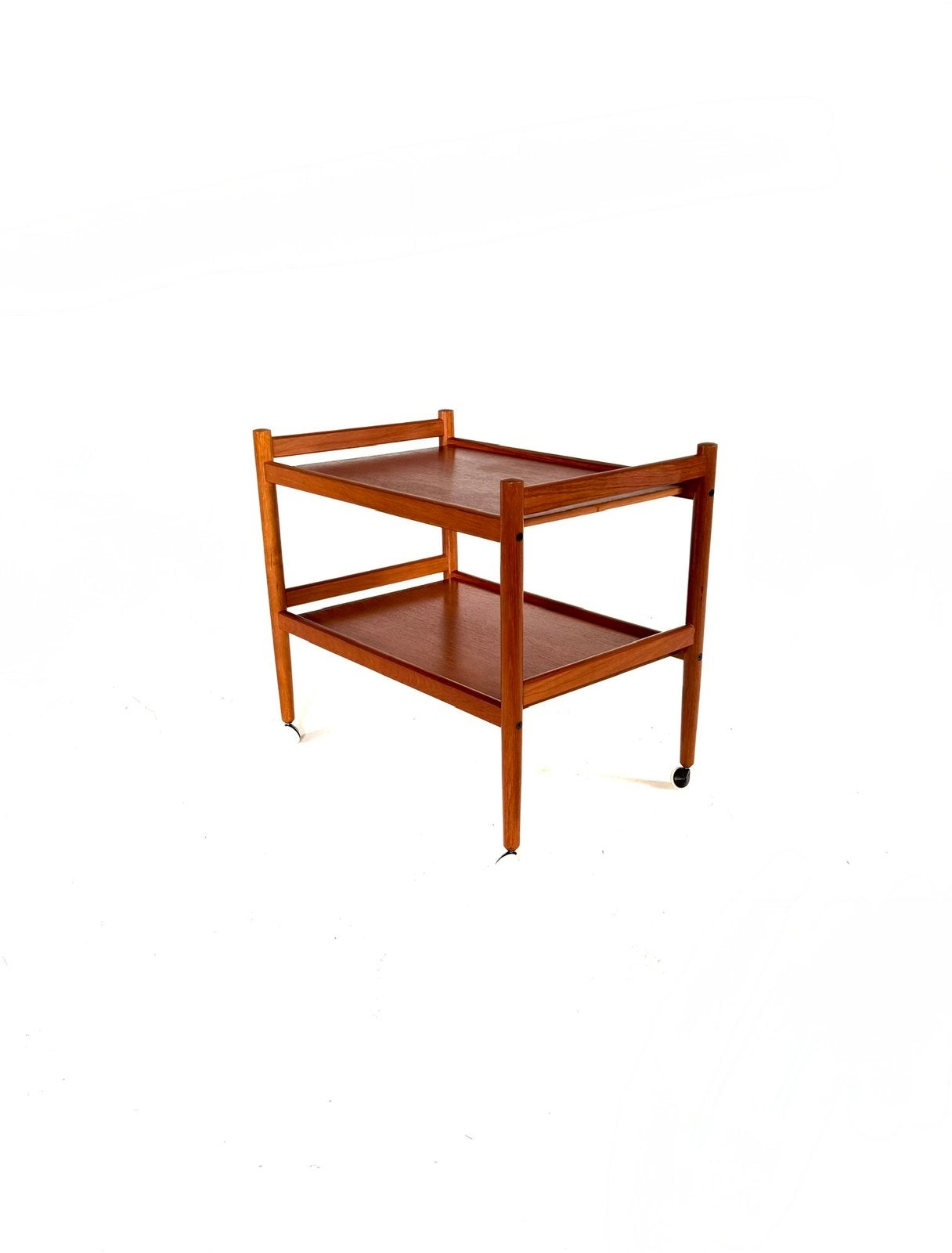 Vintage Deense teakhouten trolley, jaren ‘60, Minder dan 50 cm, 50 tot 100 cm, Teakhout, Vintage retro buisframe design rotan webbing papercord deens