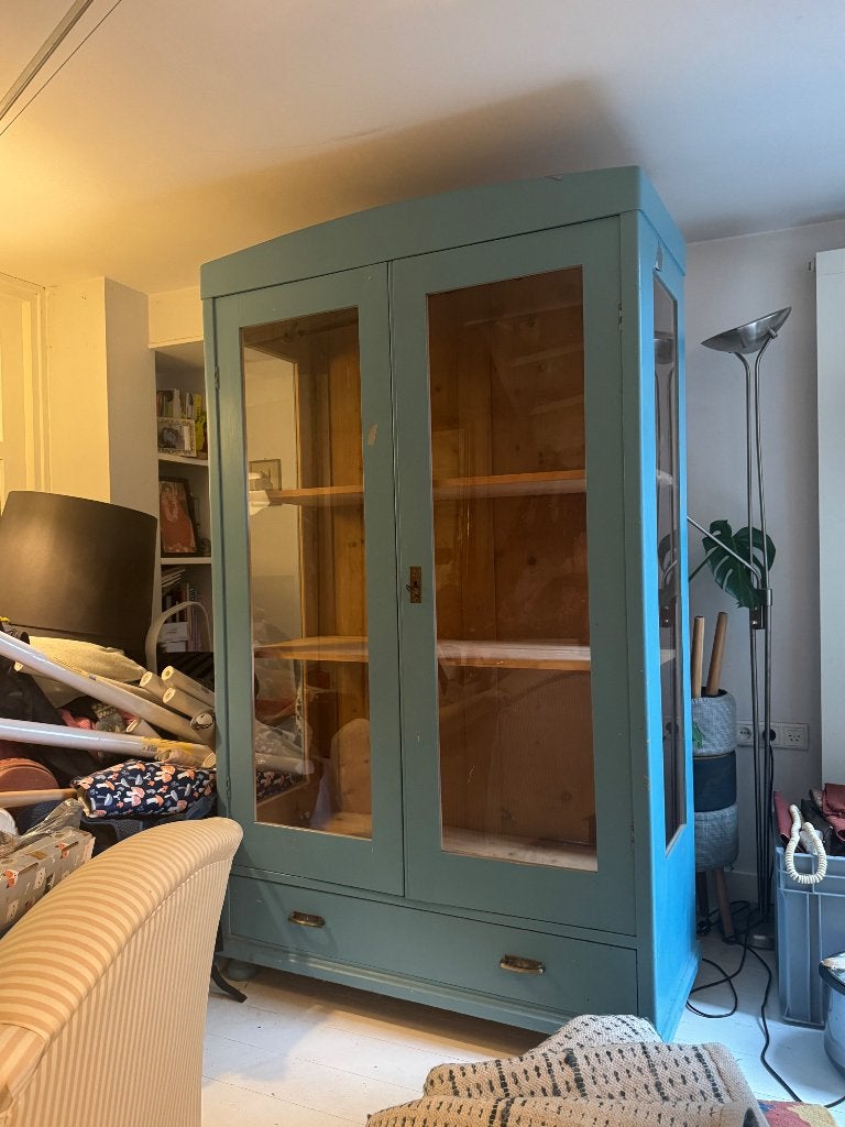 blauwe servieskast/ vintage kast, Antiek en Kunst, Ophalen