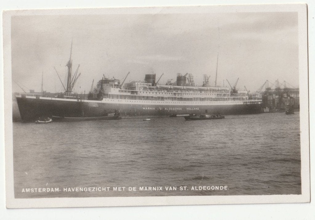 Marnix van St. Aldegonde haven Amsterdam ansichtkaart, Verzenden, 1940 tot 1960, Gelopen, Voertuig