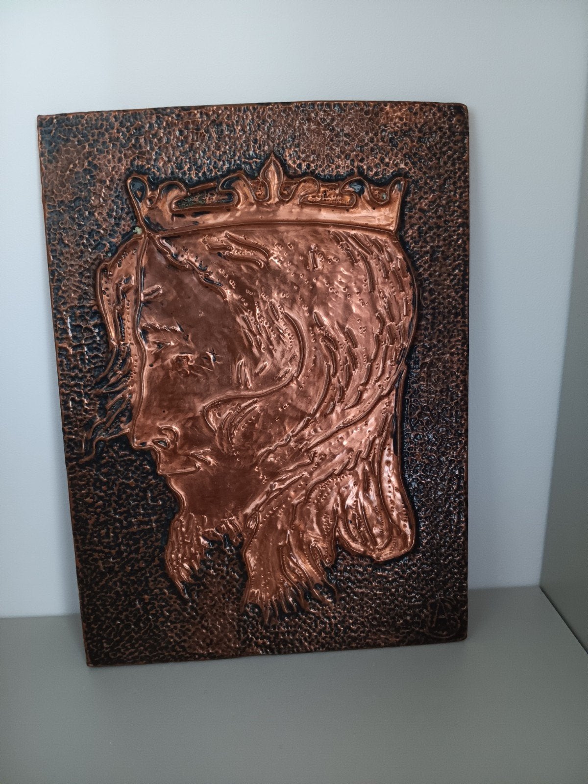 Koperen Repoussé Jezus Christus Doornenkroon, gesigneerd, Antiek en Kunst, Ophalen of Verzenden