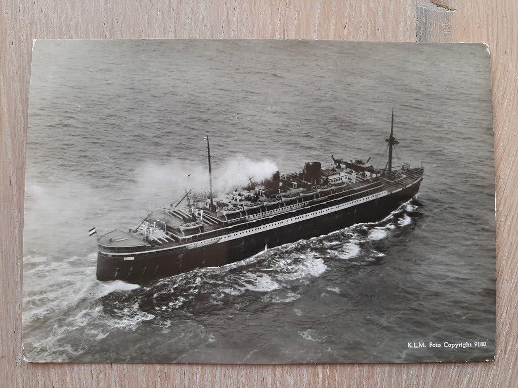 oude kaart Marinier aan bord Passagiersschip Ned. Indie 1950, Verzamelen, Ophalen of Verzenden, 1940 tot 1960, Gelopen, Overige thema's