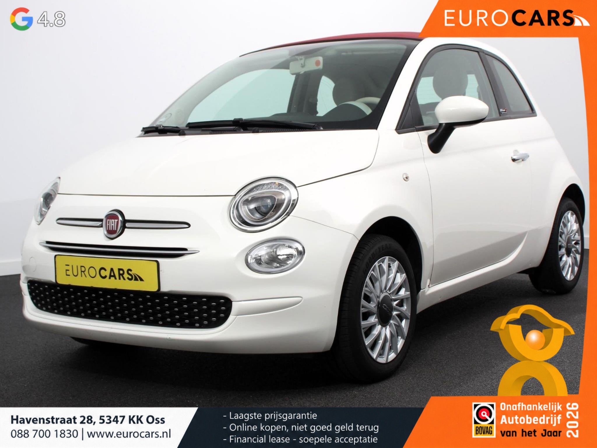 Fiat 500 C 1.0 69pk Hybrid Lounge Plus Climate Control Navig, Auto's, Voorwielaandrijving, Stof, Gebruikt, Euro 6